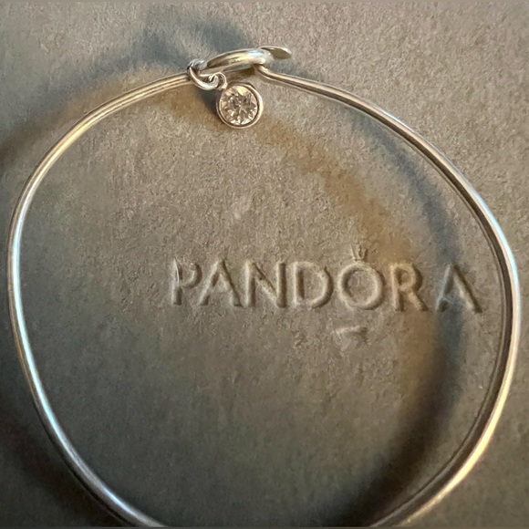 Sliver Bangle with cz dangle -not Pandora great everyday piece - Picture 2 of 4